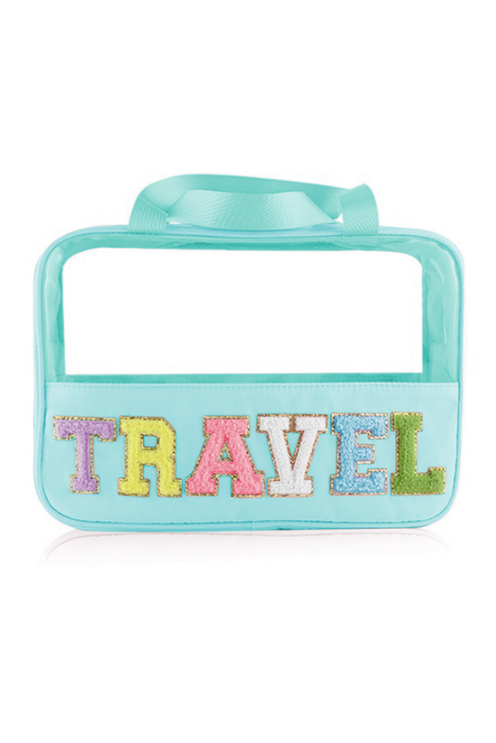 Purple TRAVEL Chenille Letter Clear PVC Makeup Bag