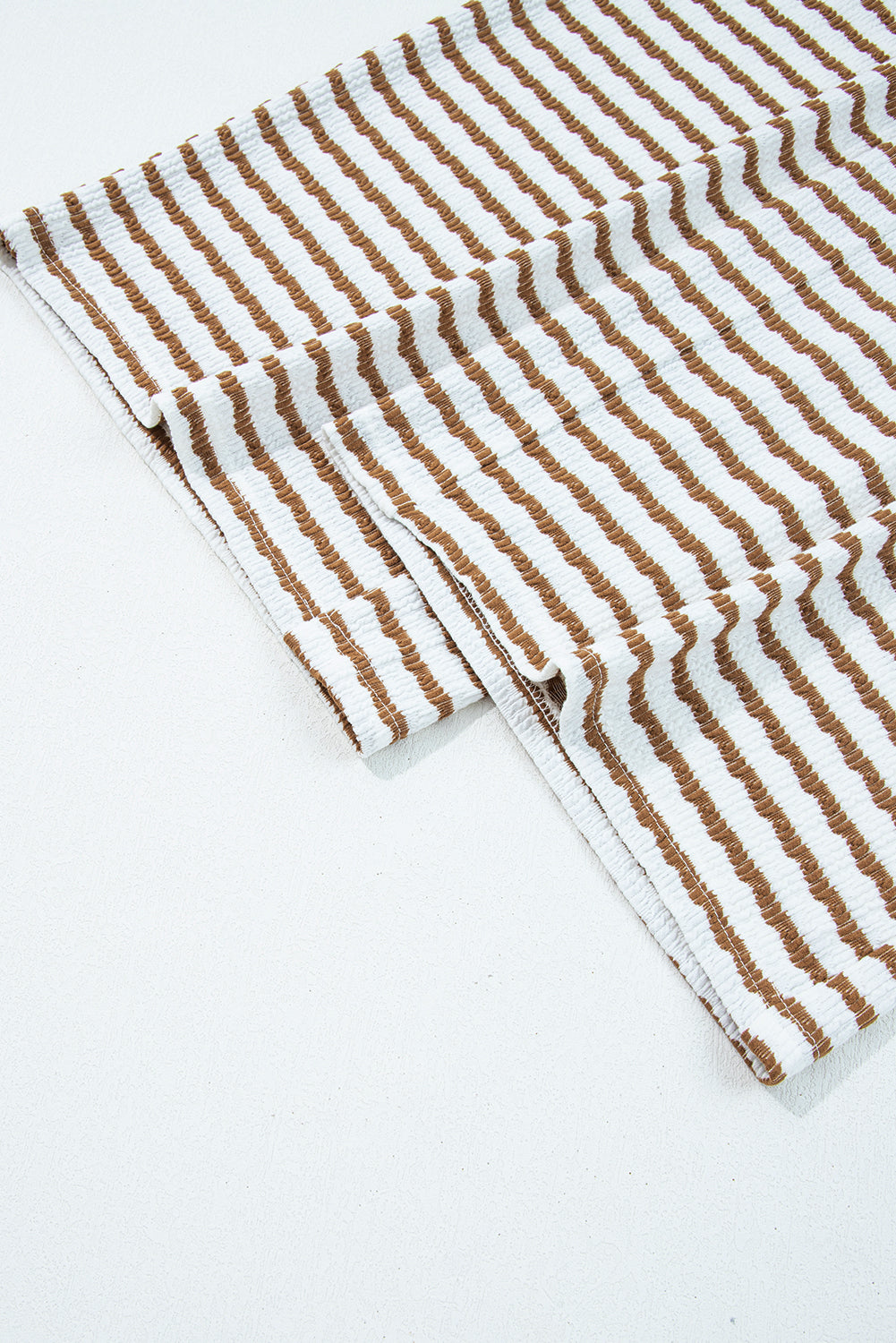 Khaki Stripe Plus Size Loose Pullover Drawstring Elastic Waist Wide Leg Pants Set