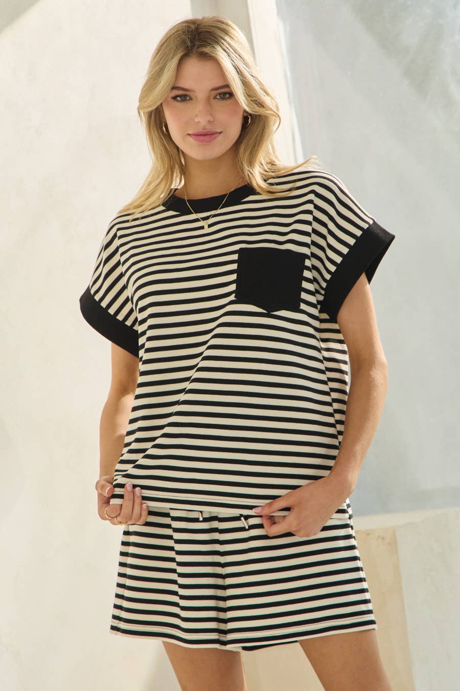 Ottoman Striped Top And Shorts Set