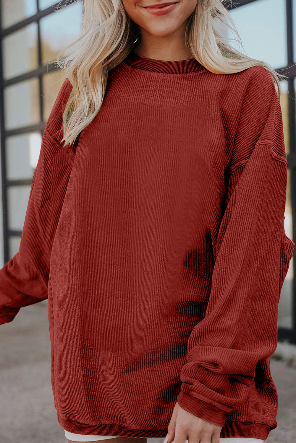 Light Grey Ribbed Corded Oversized Sweatshirt