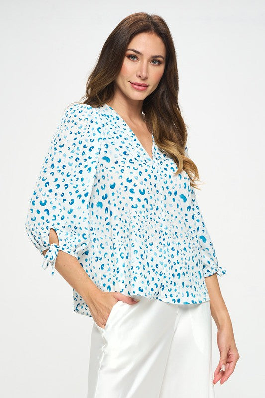 Print Top with Self Tie Sleeves