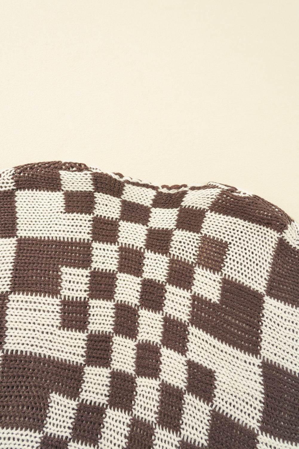 Orchid Petal Colorblock Checked Open Front Knitted Cardigan