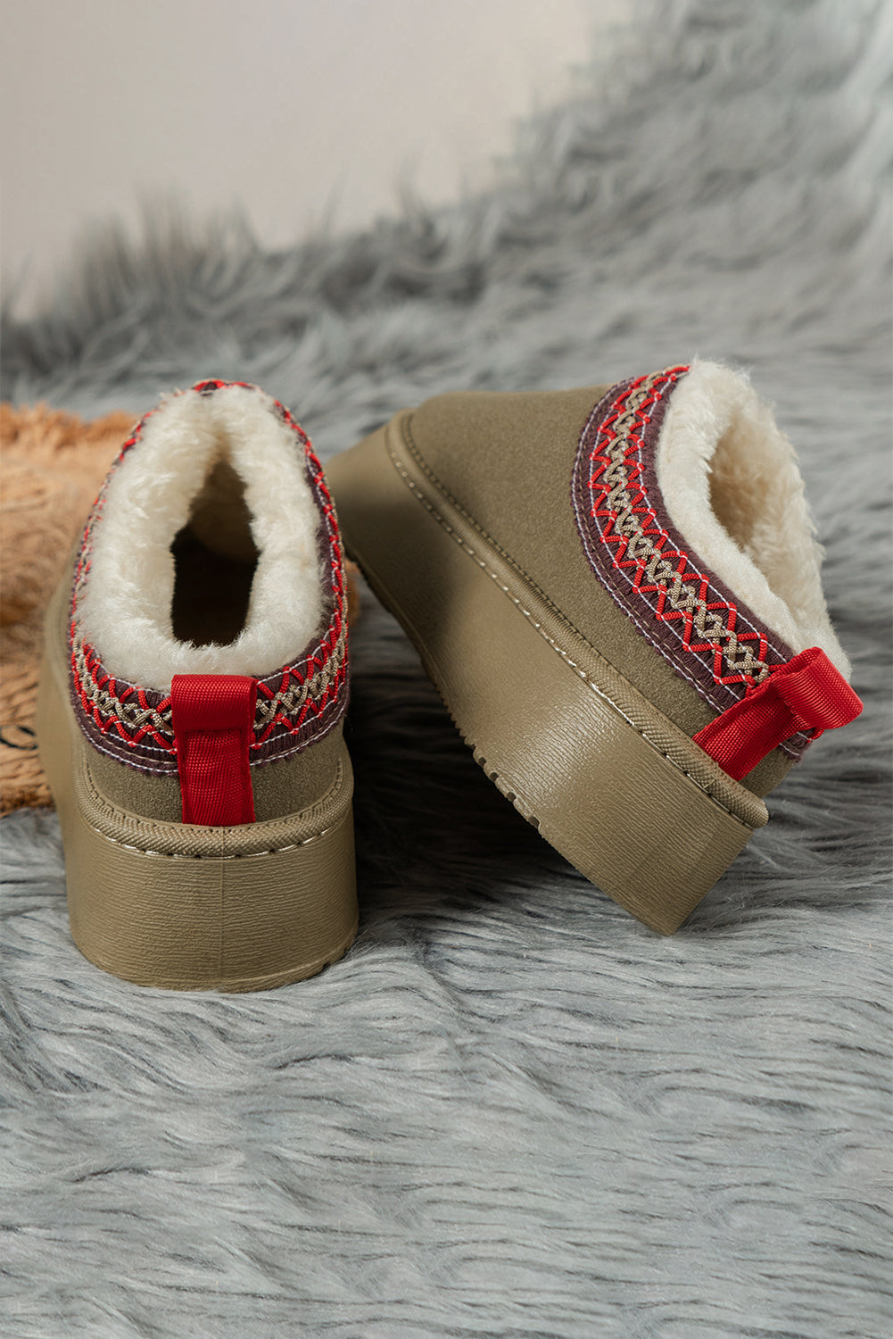 Chestnut Suede Contrast Print Plush Lined Snow Boots