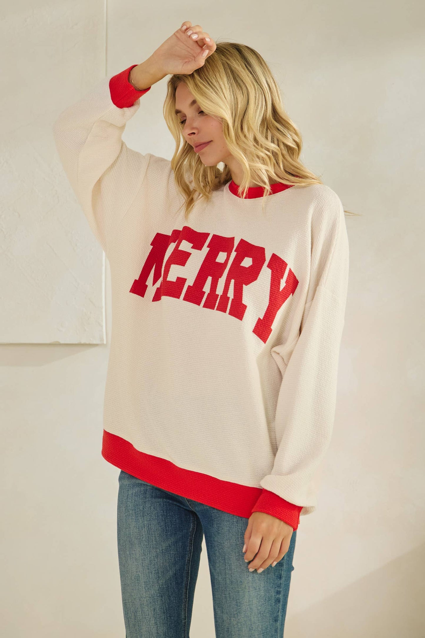 T-42169-CLOUDY KNIT MERRY RINGER SWEATSHIRT