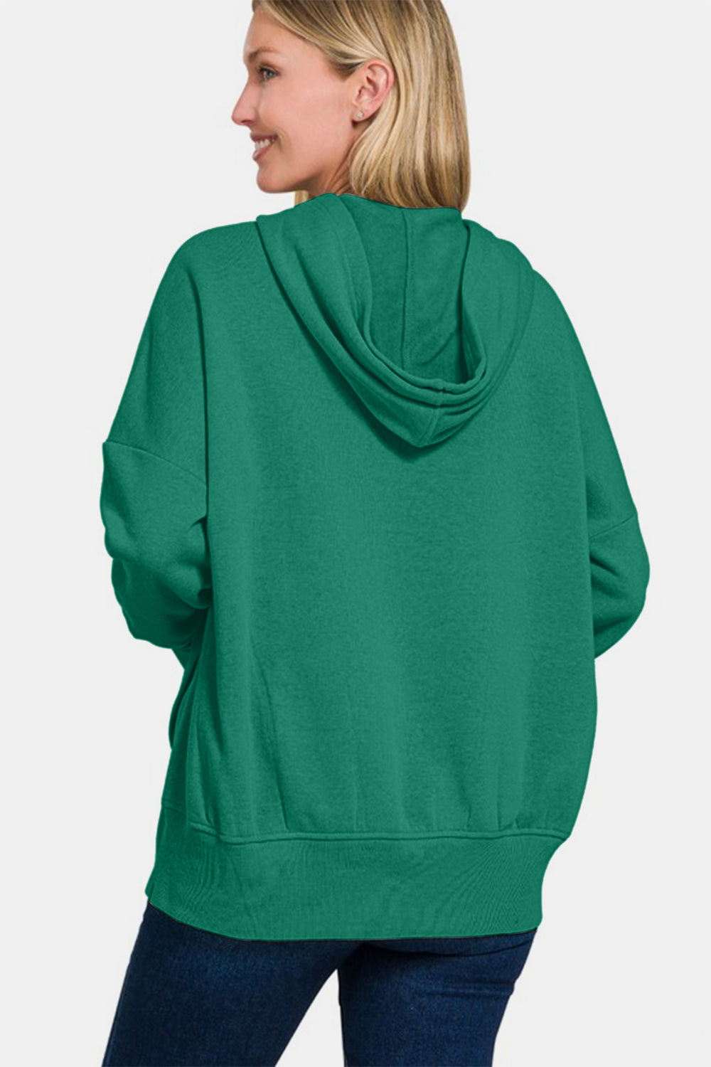 Zenana Half Snap Long Sleeve Hoodie with Kangaroo Pocket