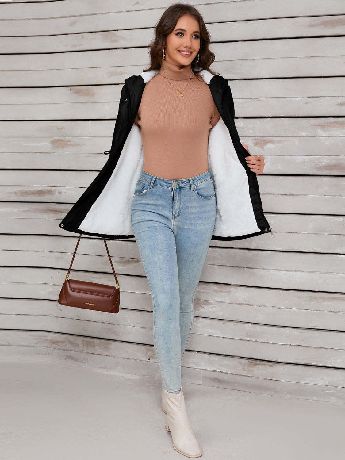 Drawstring Long Sleeve Hooded Jacket