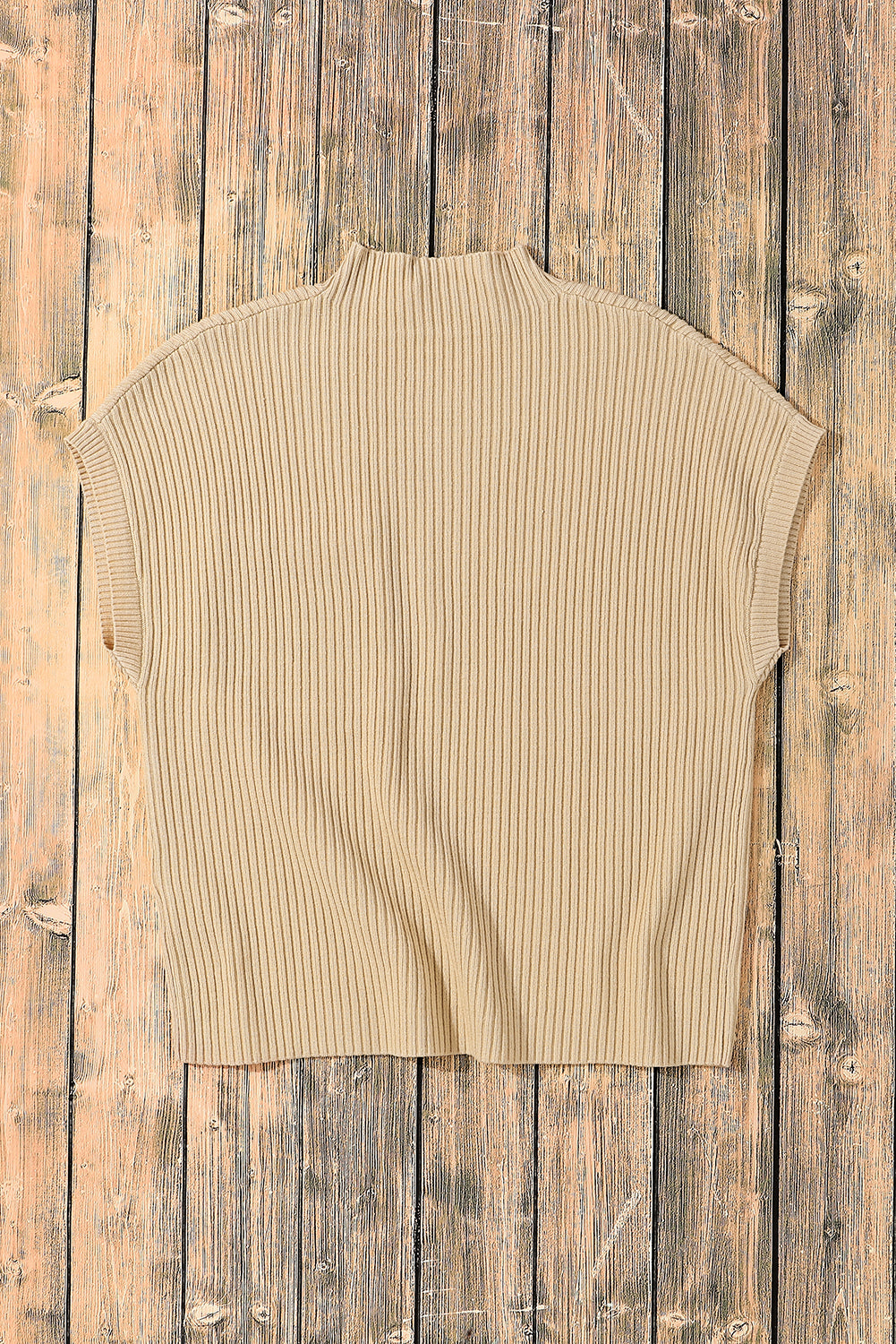 Oatmeal Patch Pocket Ribbed Knit Short Sleeve Sweater