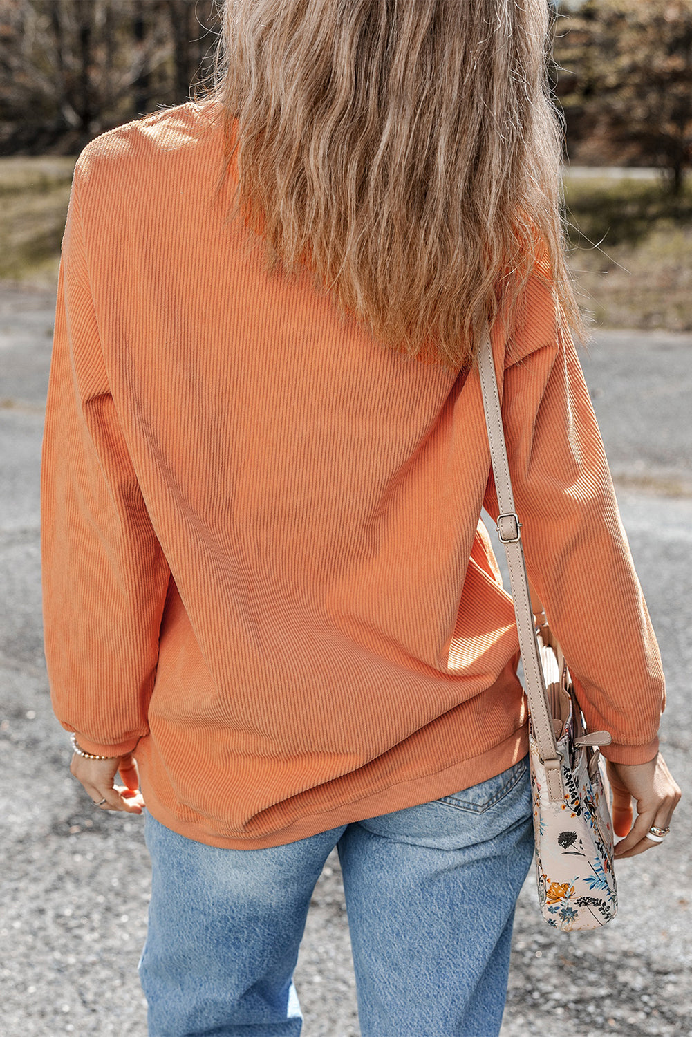 Light Grey Ribbed Corded Oversized Sweatshirt
