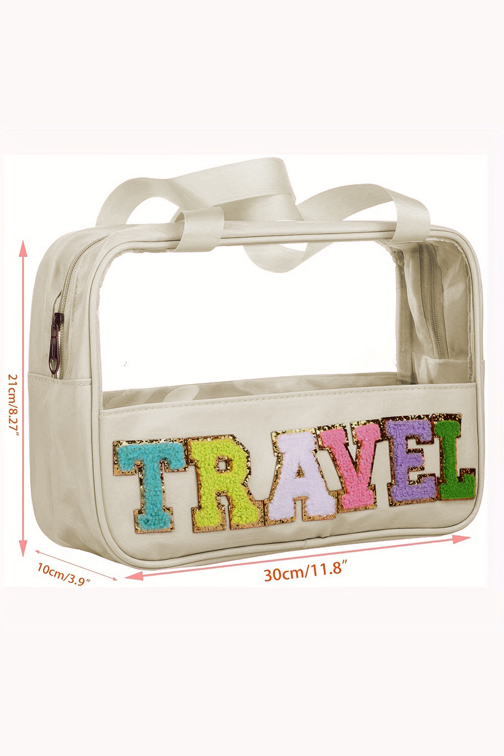 Purple TRAVEL Chenille Letter Clear PVC Makeup Bag