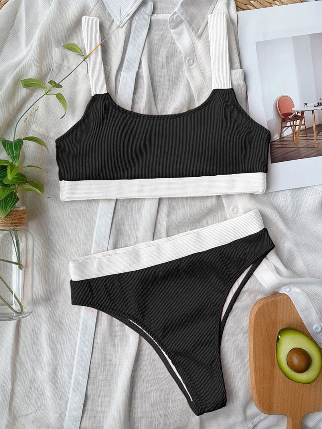 Contrast Scoop Neck Wide Strap Two-Piece Swim Set