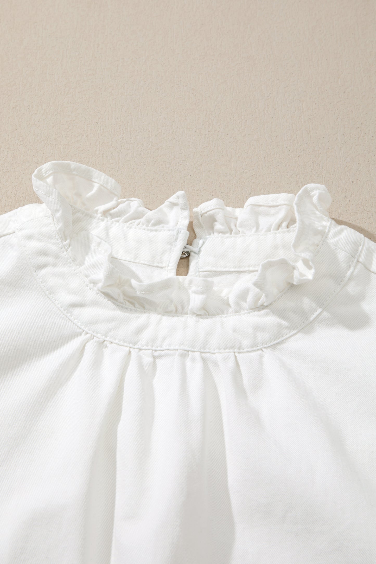 Blue Frilled Collar Flutter Sleeve Denim Top