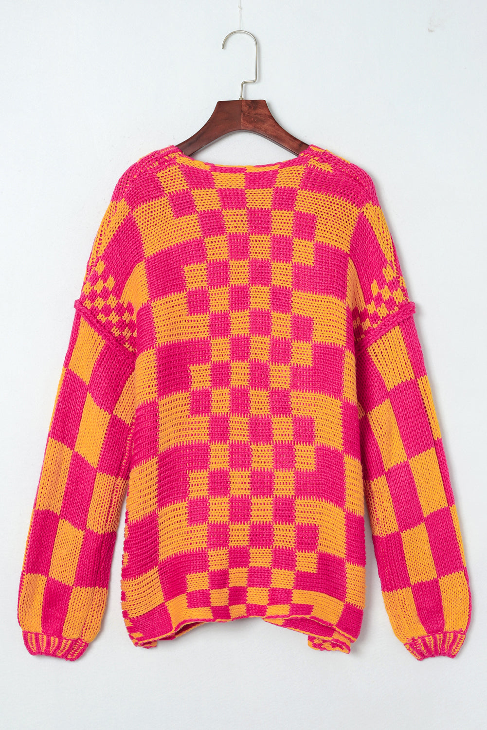 Orchid Petal Colorblock Checked Open Front Knitted Cardigan