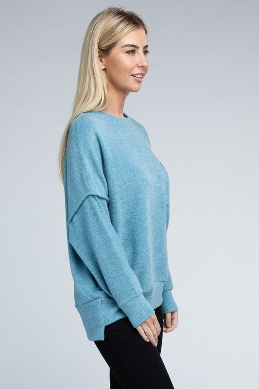 Brushed Melange Drop Shoulder Oversized Sweater