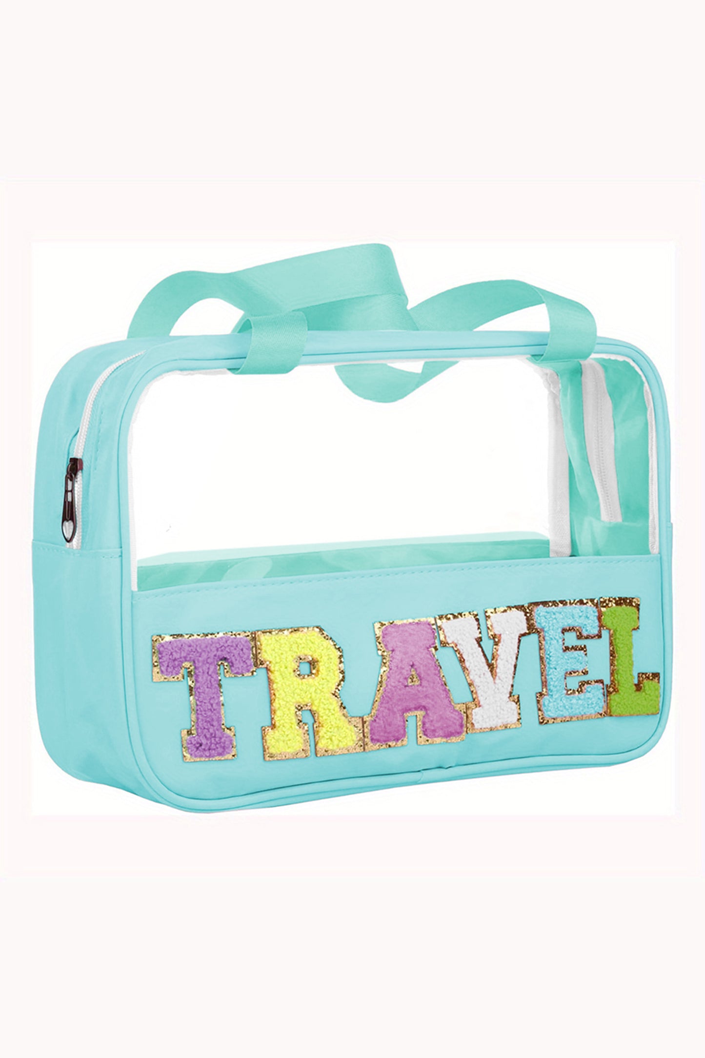 Purple TRAVEL Chenille Letter Clear PVC Makeup Bag