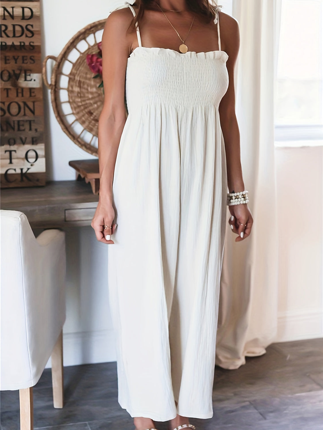 Full Size Smocked Spaghetti Strap Wide Leg Jumpsuit