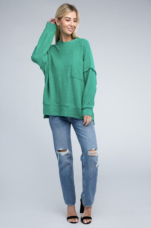 Brushed Melange Drop Shoulder Oversized Sweater