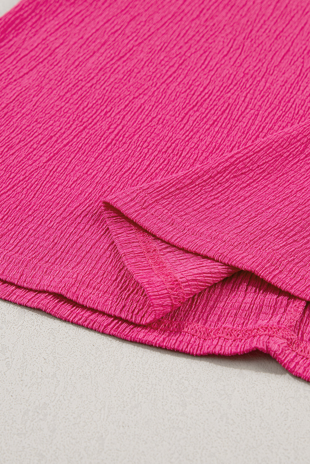 Bright Pink Basic Plain Textured V Neck Blouse