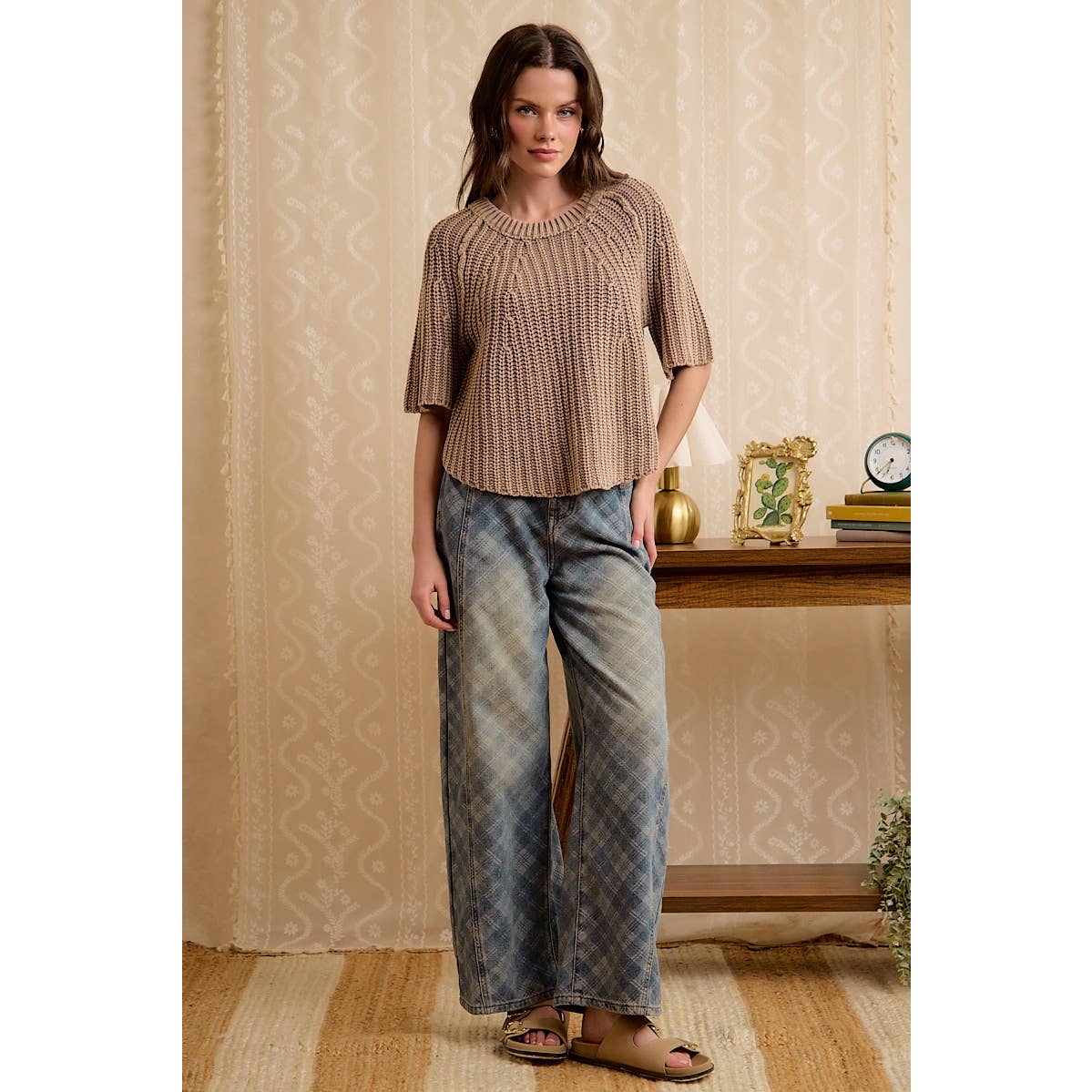 FLARED SLEEVES WASHED SWEATER TOP