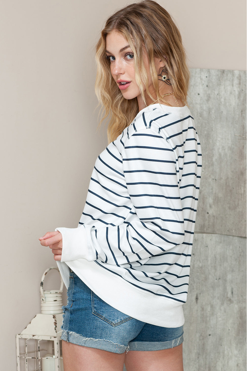 Striped Print Casual Long Sleeve Pullover Top