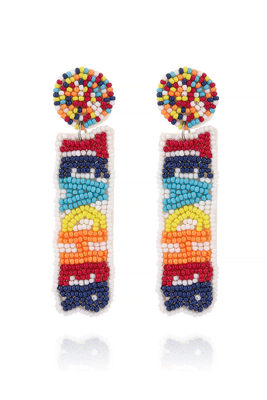 White Rice Bead TEACHER Pattern Dangle Earrings