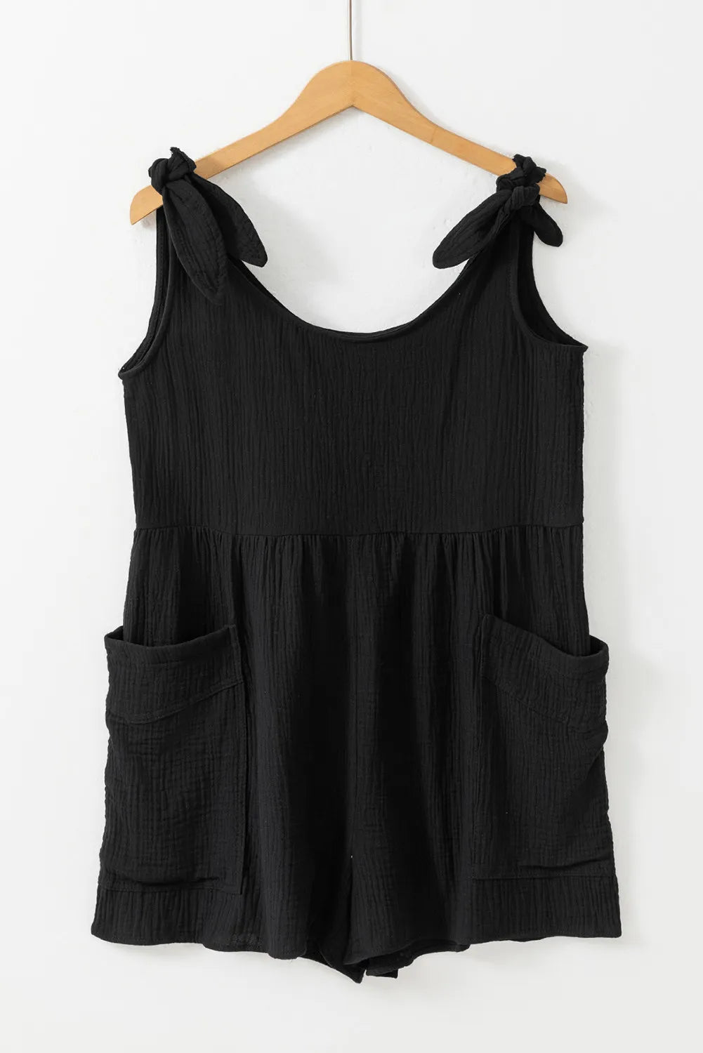 Scoop Neck Tie Shoulder Romper