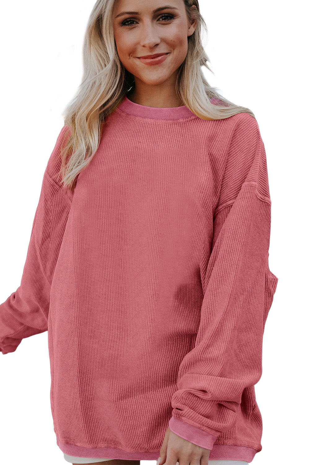 Light Grey Ribbed Corded Oversized Sweatshirt