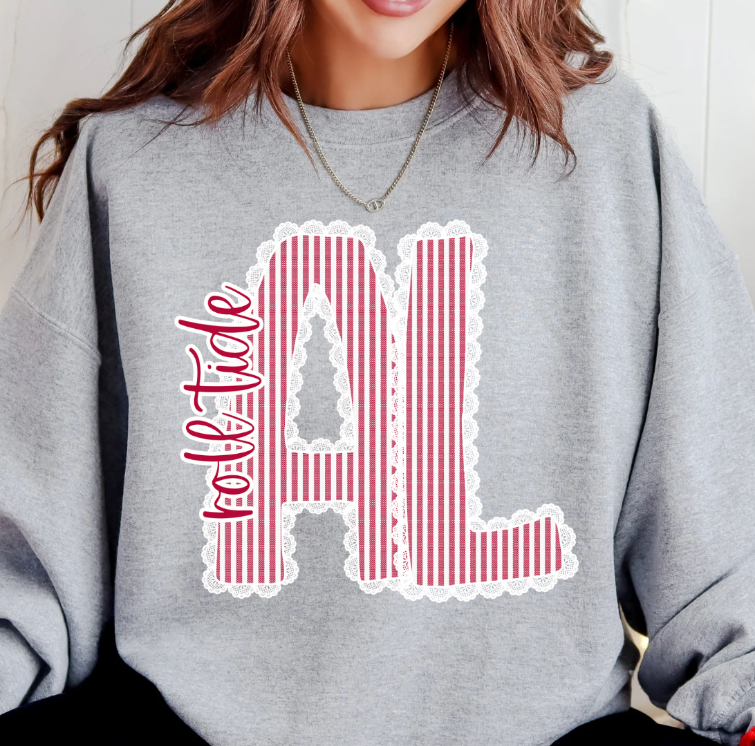 Lace Trim AL Crimson Roll Tide Tee or Sweatshirt