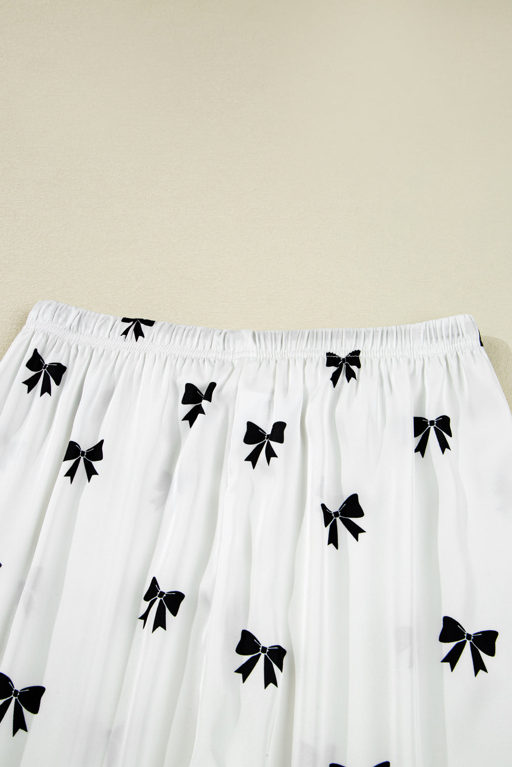 White Bows Print Drawstring Two Piece Pajama Set