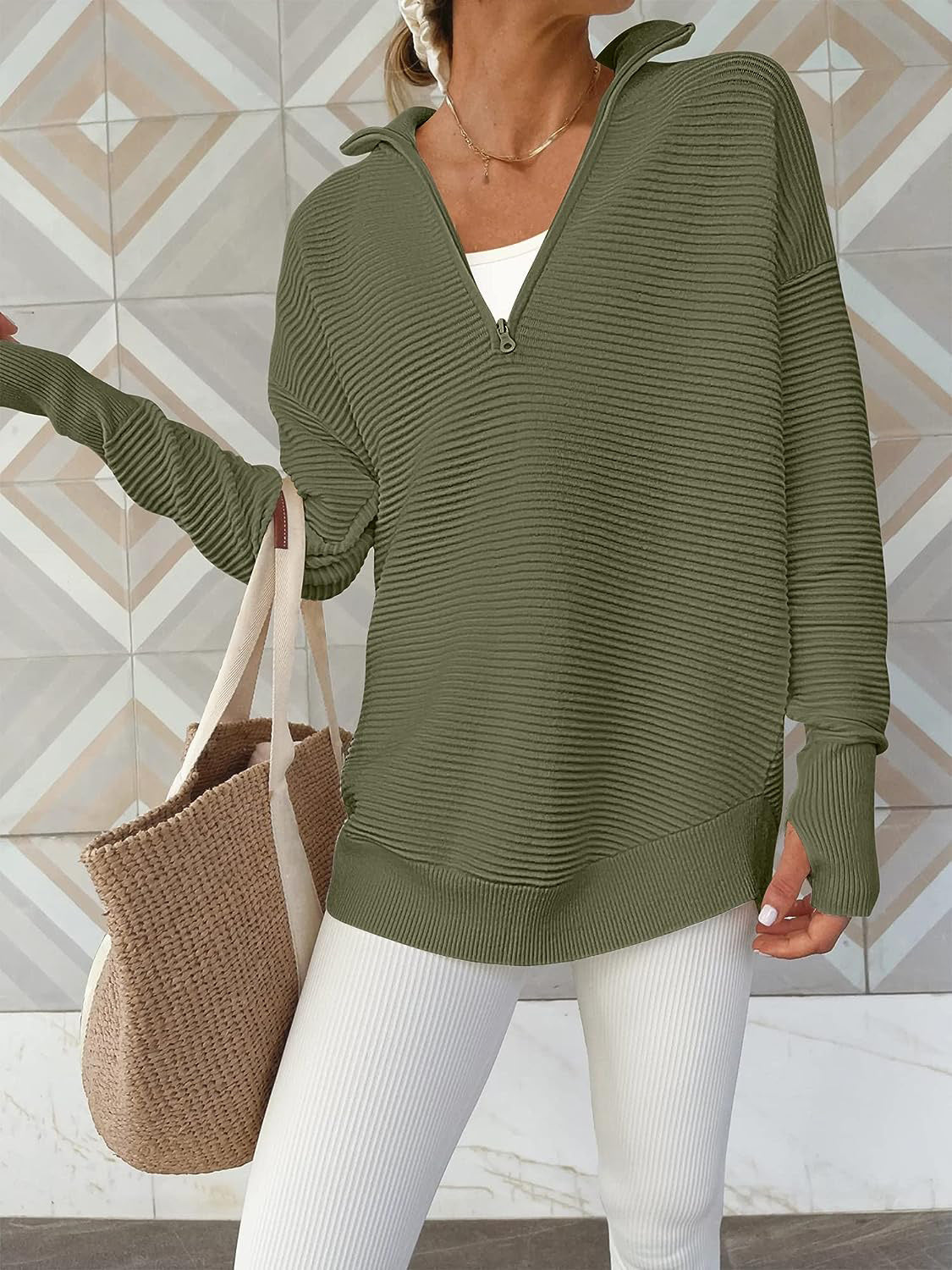 Half Zip Long Sleeve Knit Top