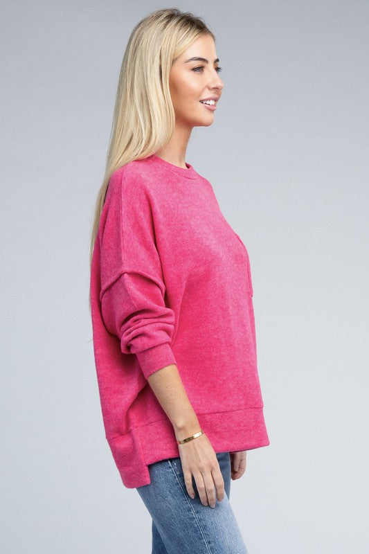 Brushed Melange Drop Shoulder Oversized Sweater