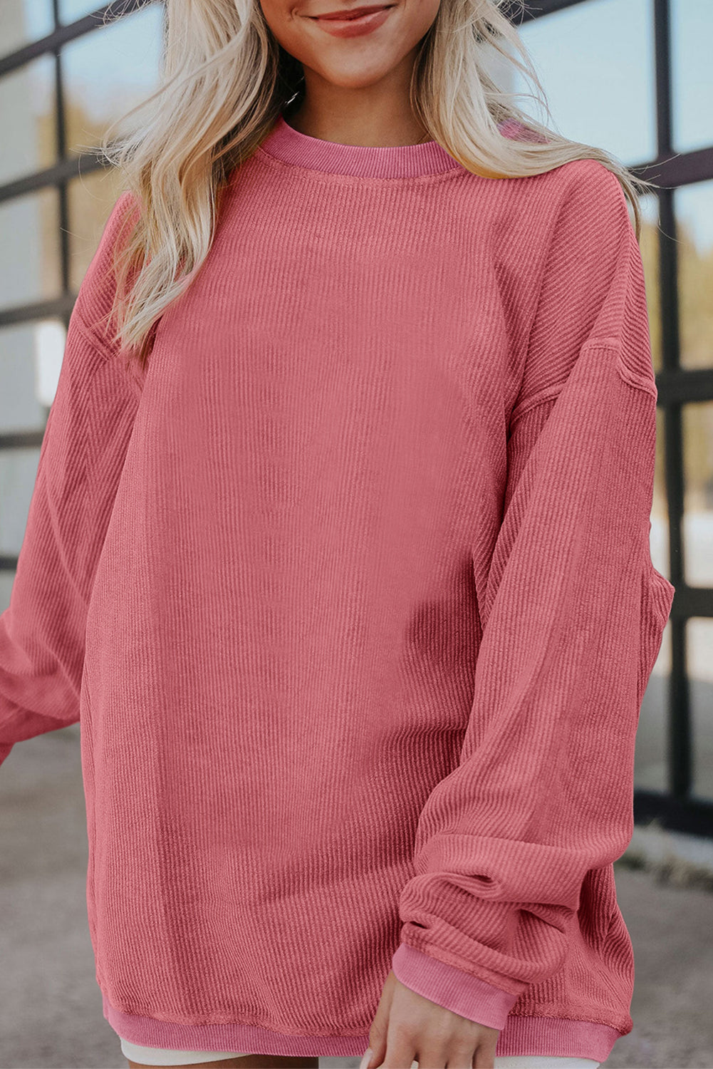 Light Grey Ribbed Corded Oversized Sweatshirt