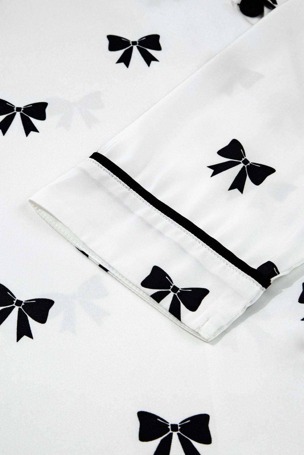 White Bows Print Drawstring Two Piece Pajama Set