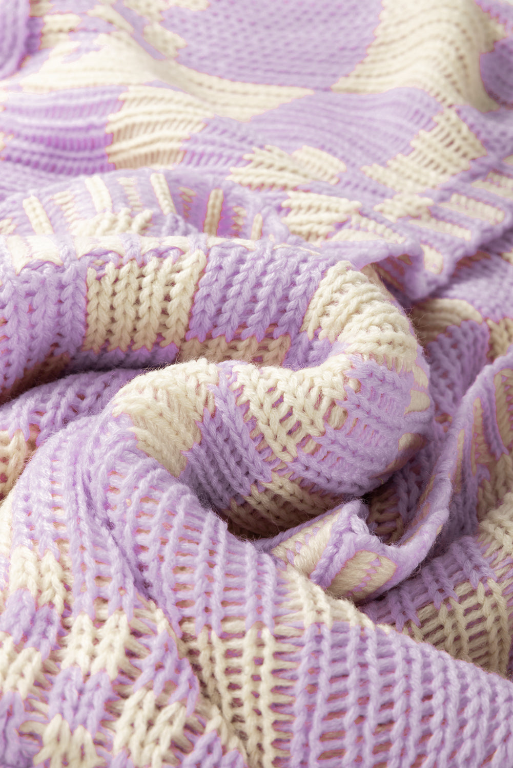 Orchid Petal Colorblock Checked Open Front Knitted Cardigan