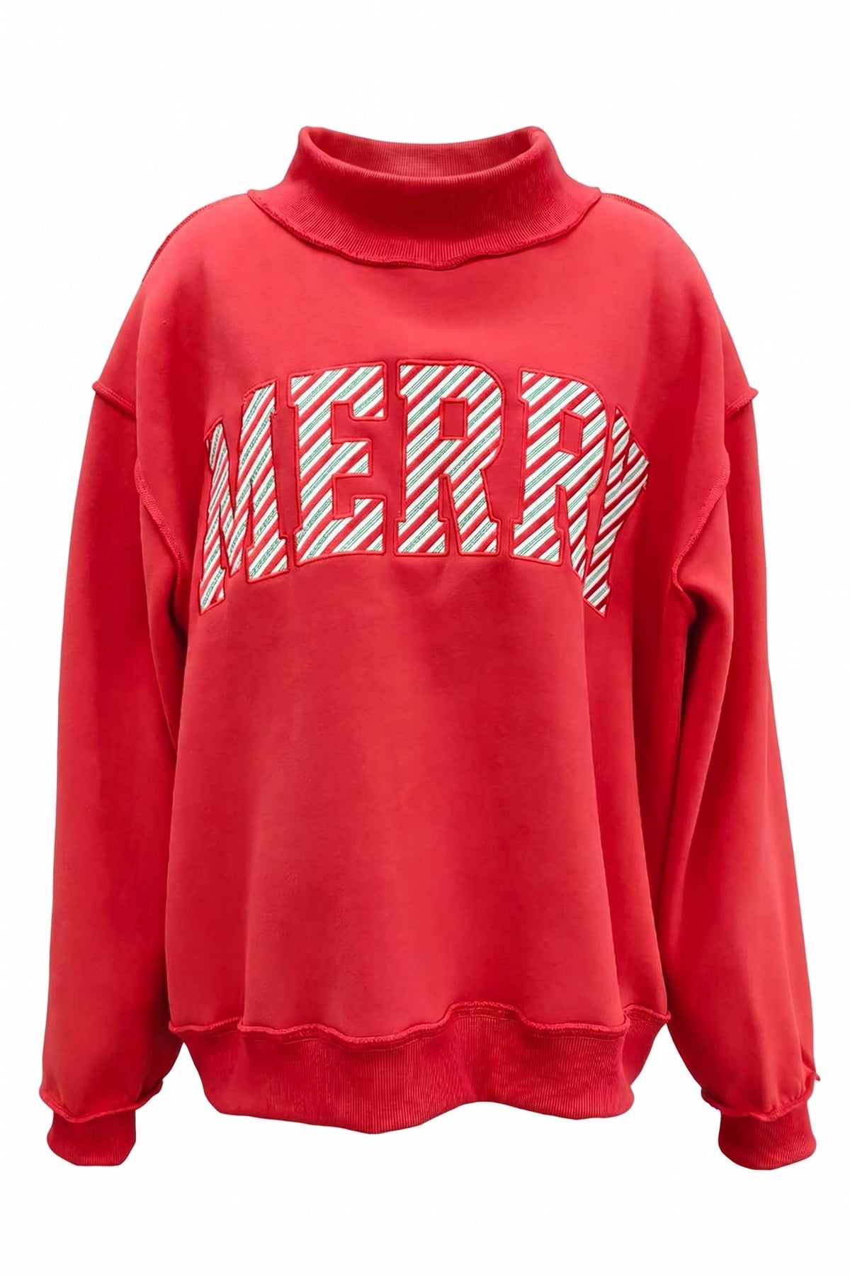 ‘MERRY' Embroidered Mock Neck Sweatshirt