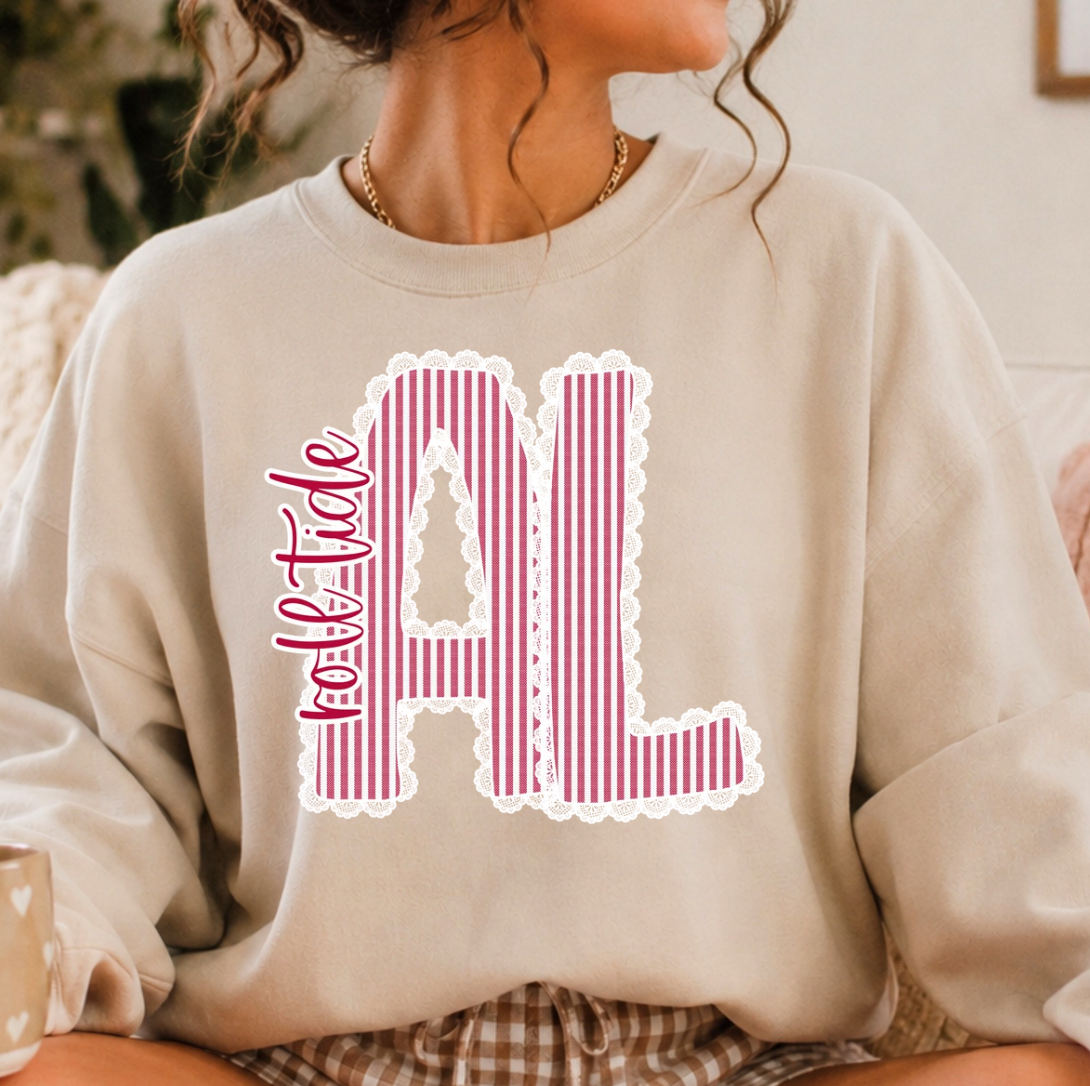 Lace Trim AL Crimson Roll Tide Tee or Sweatshirt