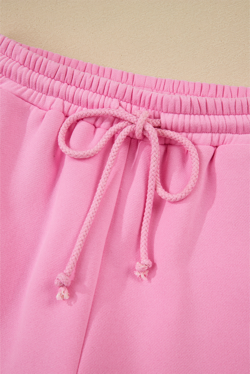 Strawberry Pink Colorblock Pullover and Drawstring Shorts Set