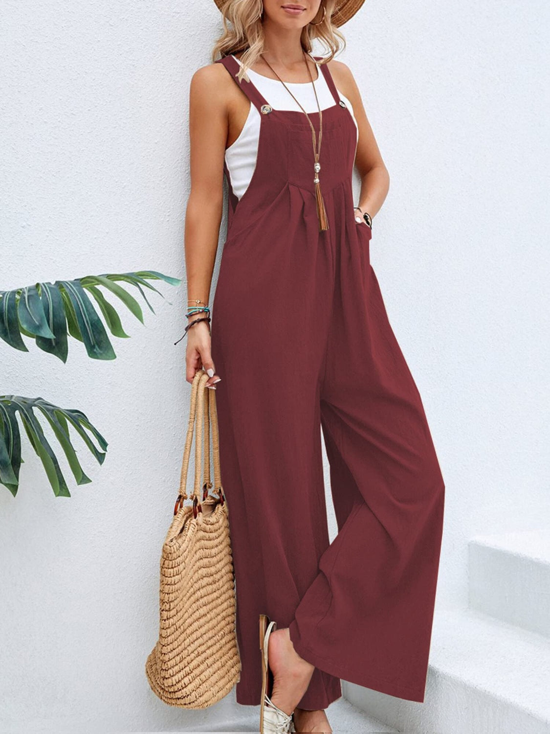 Full Size Square Neck Wide Strap Overalls