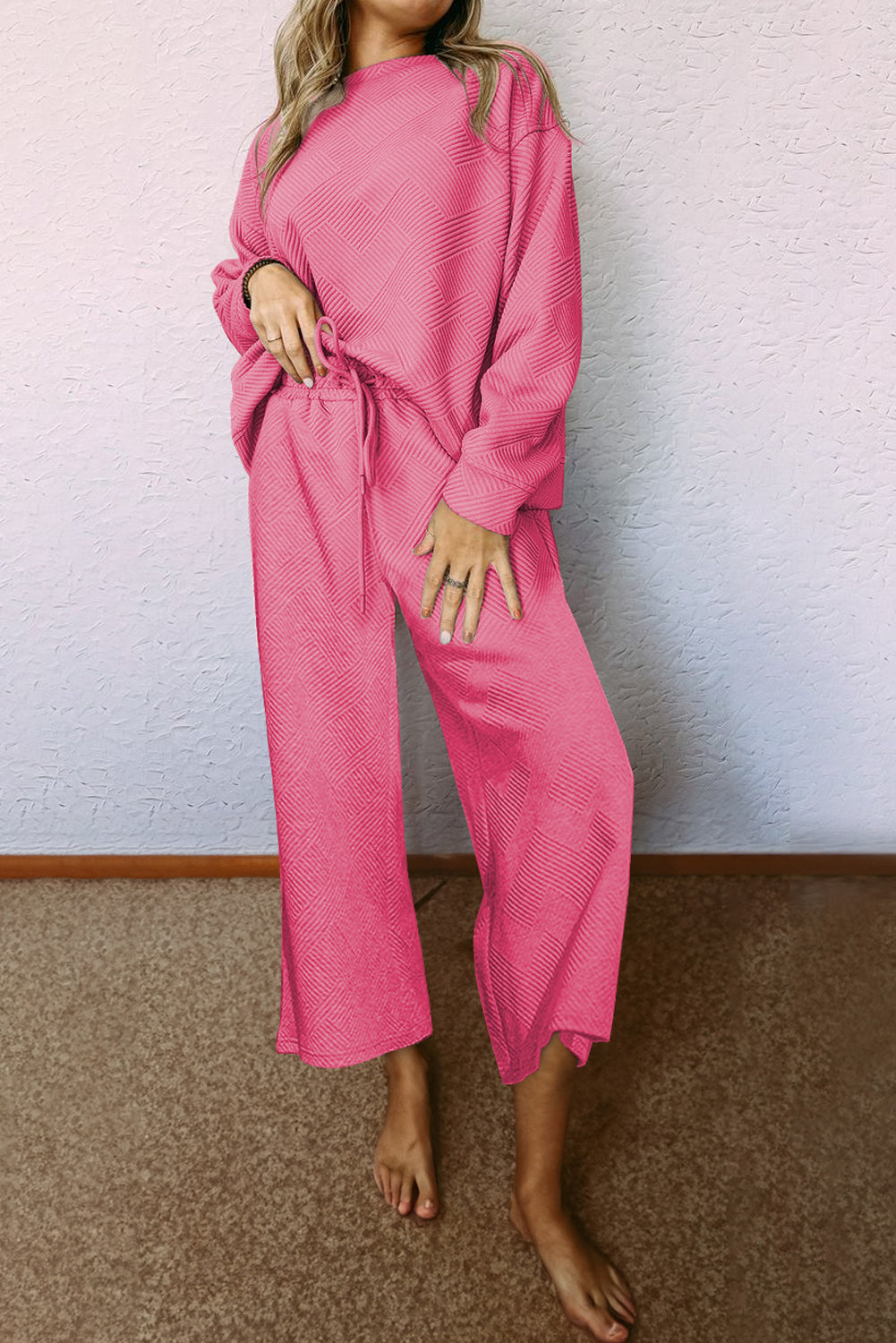 Strawberry Pink Ultra Loose Textured 2pcs Slouchy Outfit