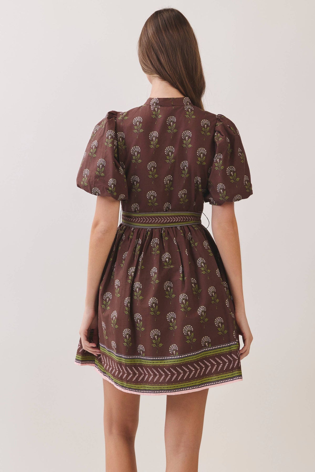 CD07464-Border Print Belted Mini Dress