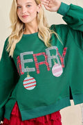 Merry With Ornament Patchwork Oversized Long Sleeve Top