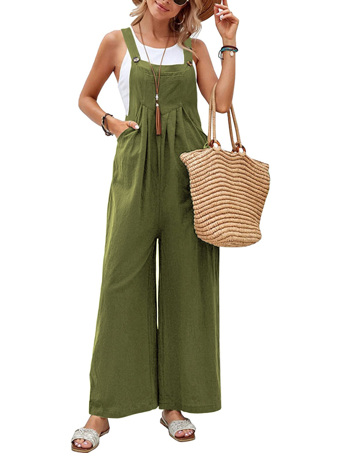 Full Size Square Neck Wide Strap Overalls