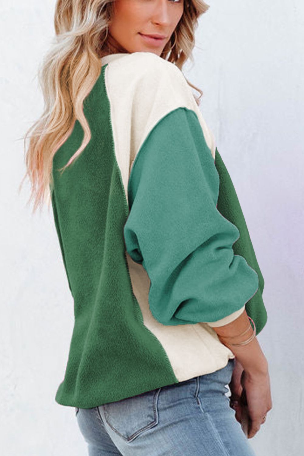 Color Block Round Neck Long Sleeve Sweatshirt