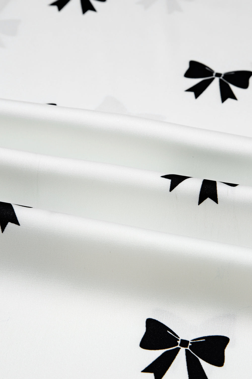 White Bows Print Drawstring Two Piece Pajama Set