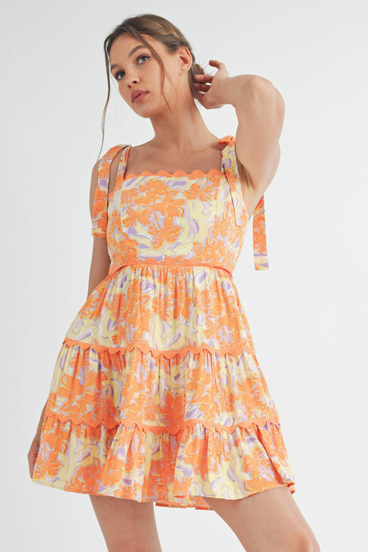EXCLUSIVE PRINT FLORAL TIERED SCALLOP TRIM MINI DRS