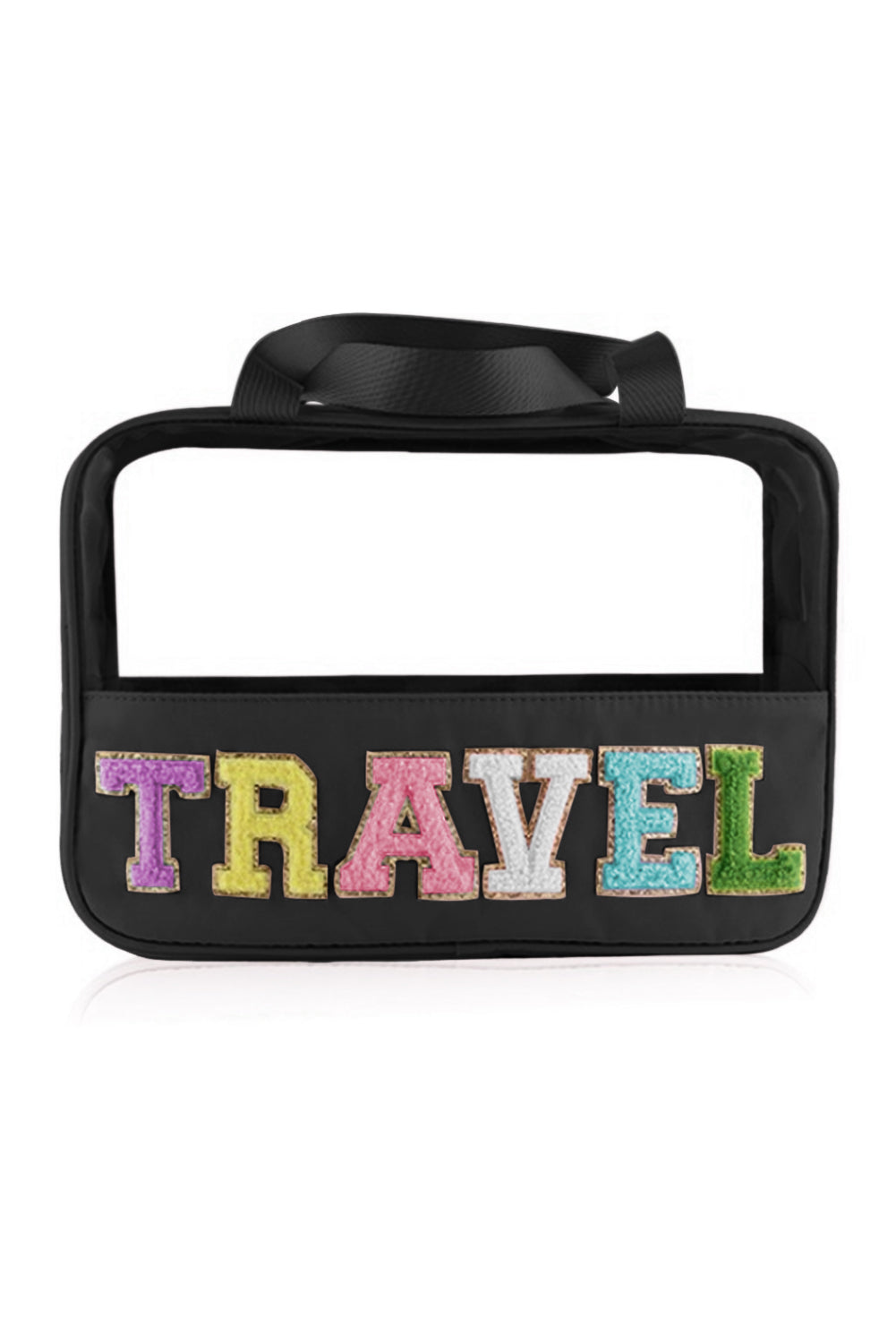 Purple TRAVEL Chenille Letter Clear PVC Makeup Bag