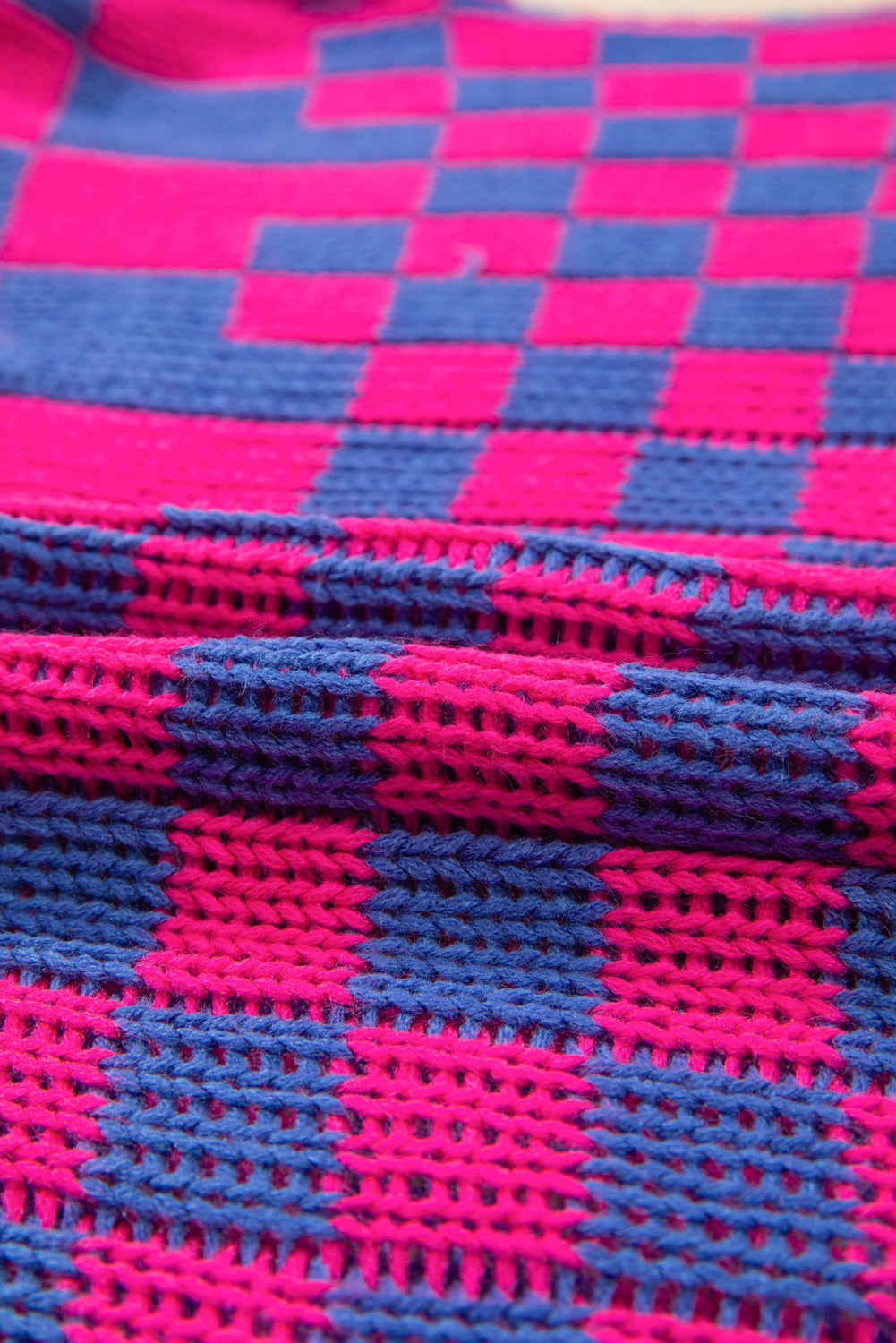 Orchid Petal Colorblock Checked Open Front Knitted Cardigan