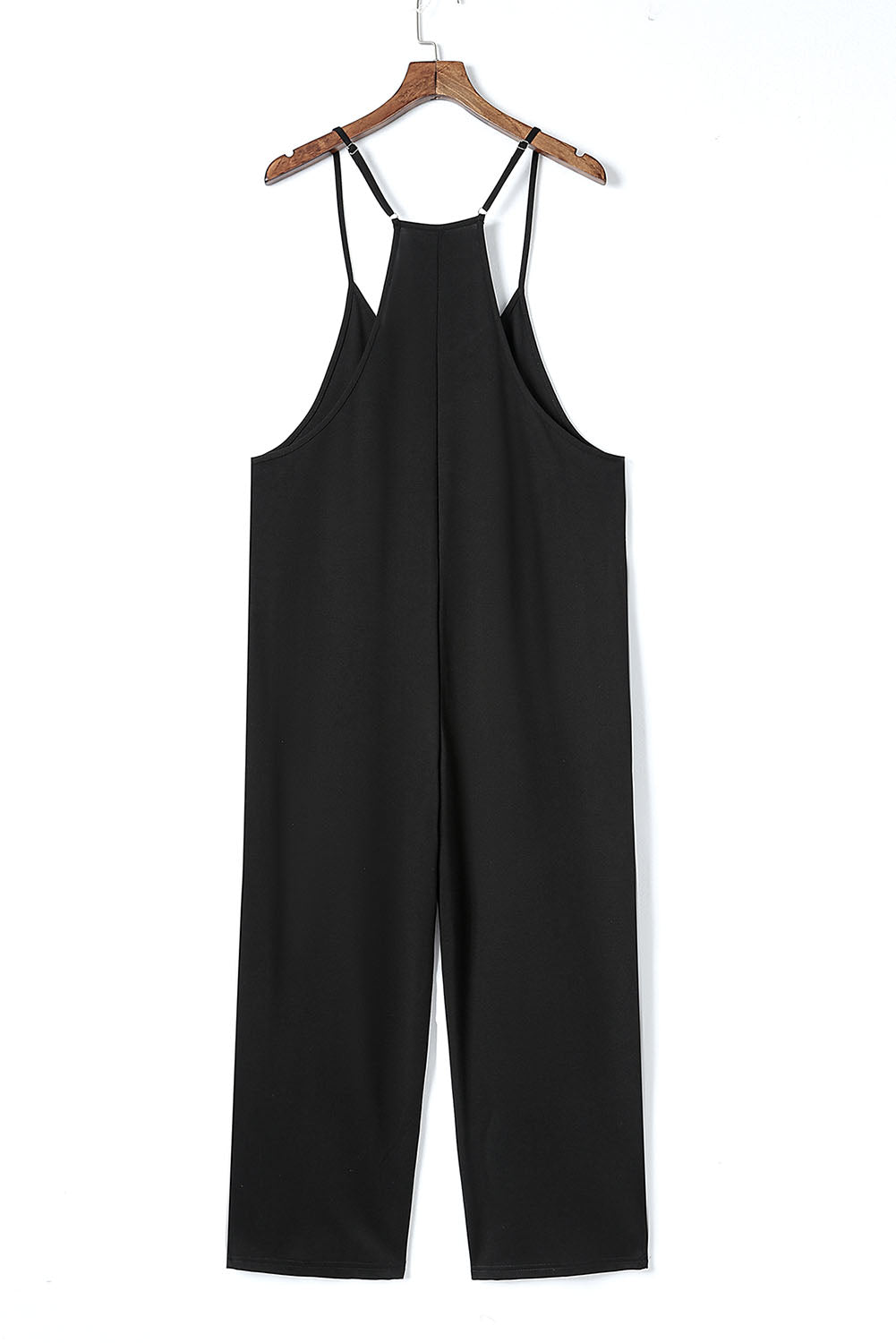 Black Pocketed Adjustable Spaghetti Strap Straight Leg Jumpsuit