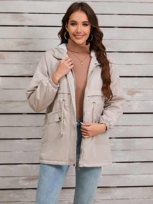 Drawstring Long Sleeve Hooded Jacket