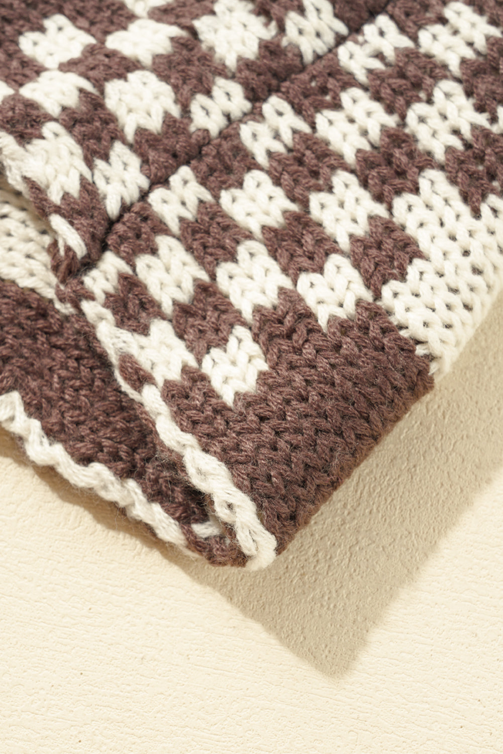 Orchid Petal Colorblock Checked Open Front Knitted Cardigan
