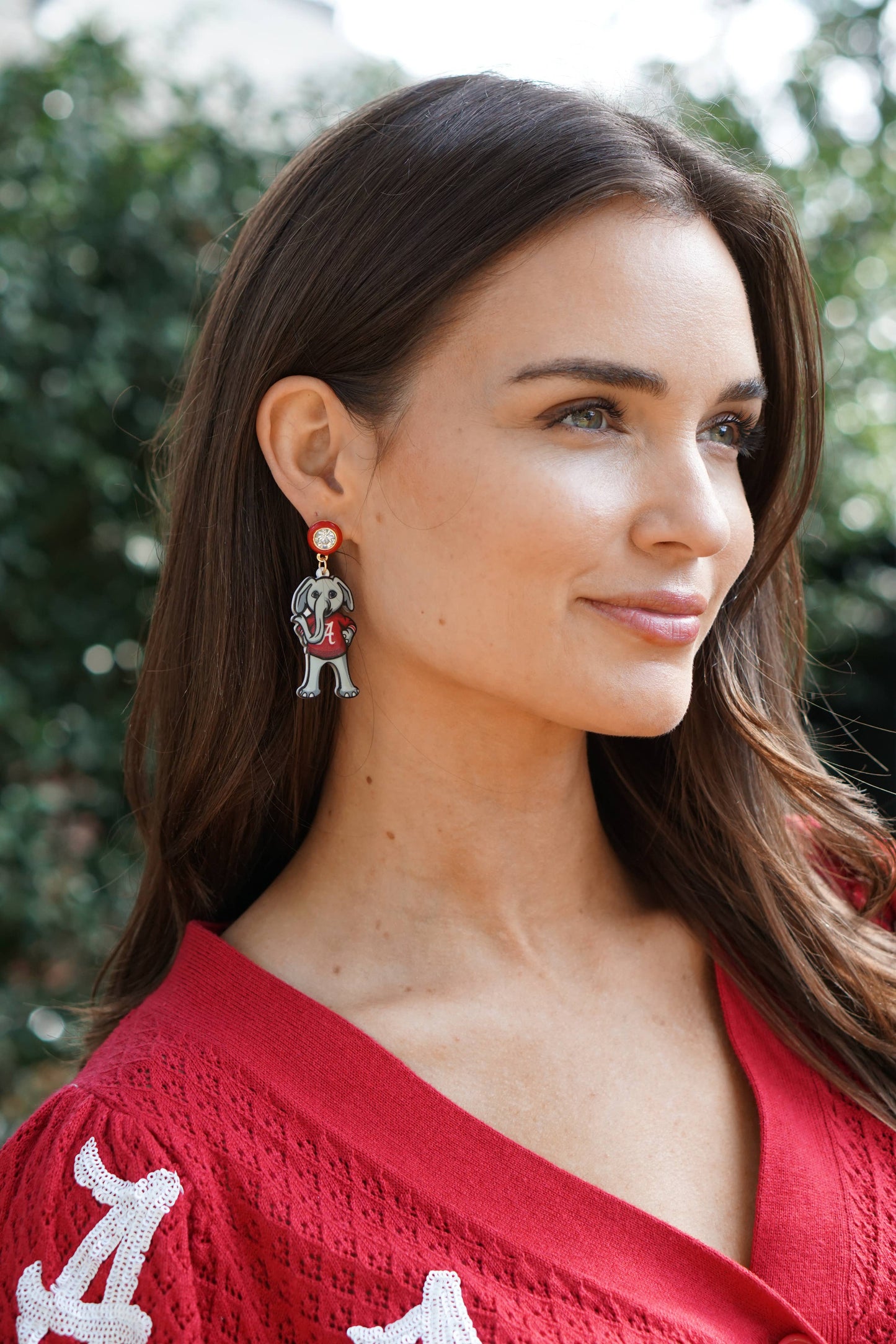 Alabama Big Al Resin Mascot Earrings in Red/Grey